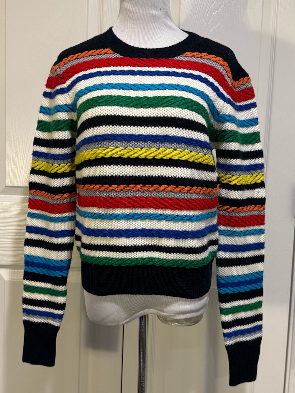 LA LIGNE NEW YORK Multi-Color Rainbow Stripe Cable Knit Sweater